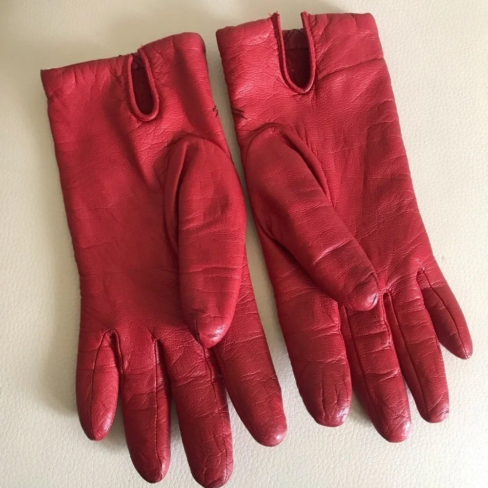 Vintage Paris Red Leather Goatskin Gloves Size 7 Small​ - Picture 3 of 5